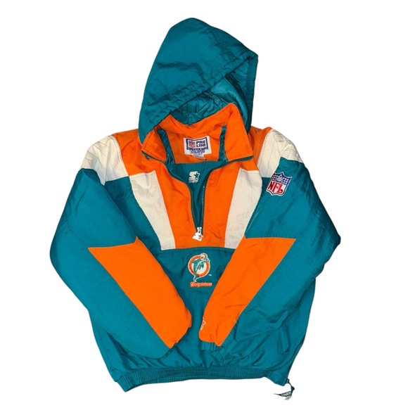 Vintage 90s NFL Pro Line Miami Dolphins Quarter Zip Puffer Parka Jacket  Size L - Picture 12 of 16